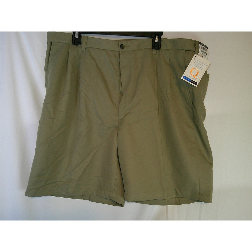Haggar Cool 18 Men Pleated Golf Shorts 44 British Khaki Expandable Waist NWT $36